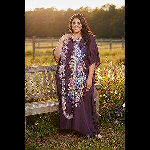 Gypsie Blu Women Plus Size Floral Print Kaftan Maxi Dress for Outing Party Gown
